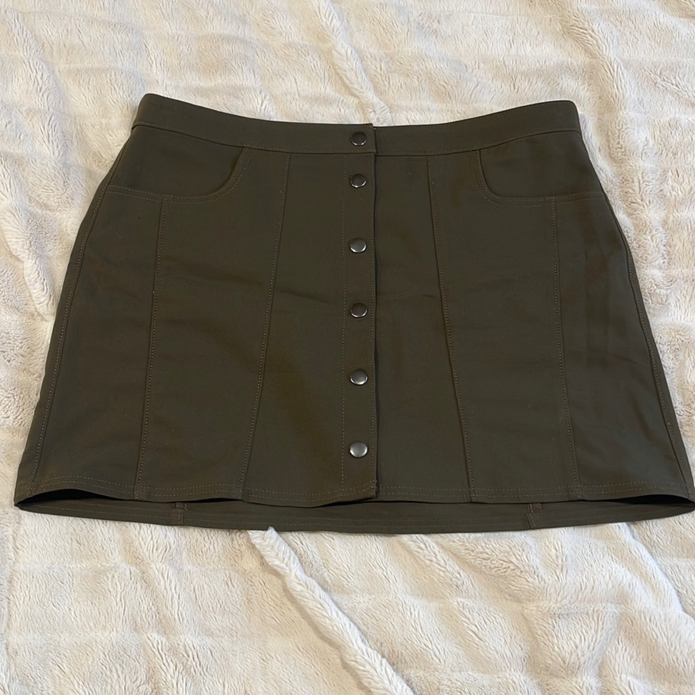Olive green button up mini skirt